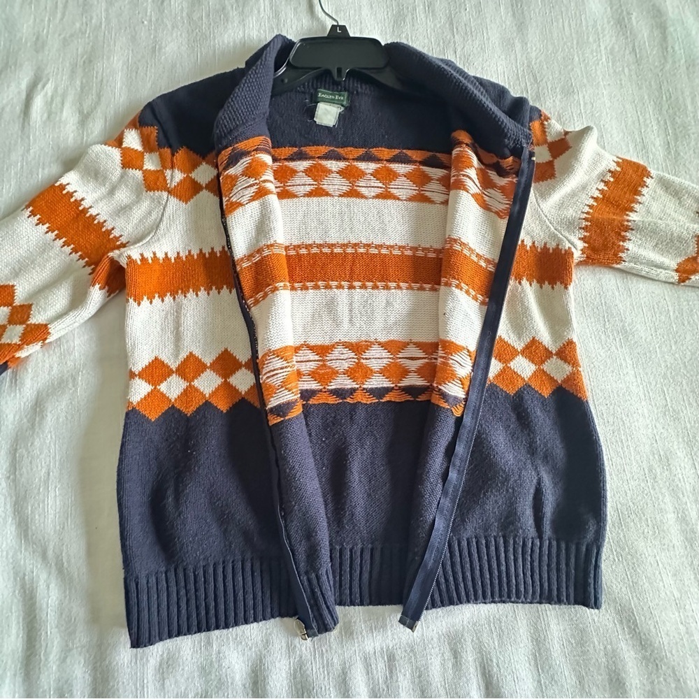 Vintage Eagles Eye Sweater Womens M Chevron Argyle Full Zip Pullover Knit Retro - Picture 3 of 7